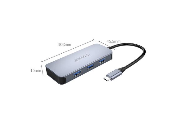ORICO 6 in1 Adapter Hub HDMI 4K + 3x USB 3.0 + RJ45 + USB-C PD 100W MC-U602P-GY-BP