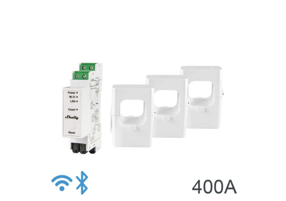 SHELLY Módulo de Medidor de Consumo Trifásico WiFi + Núcleo 400A 3pcs